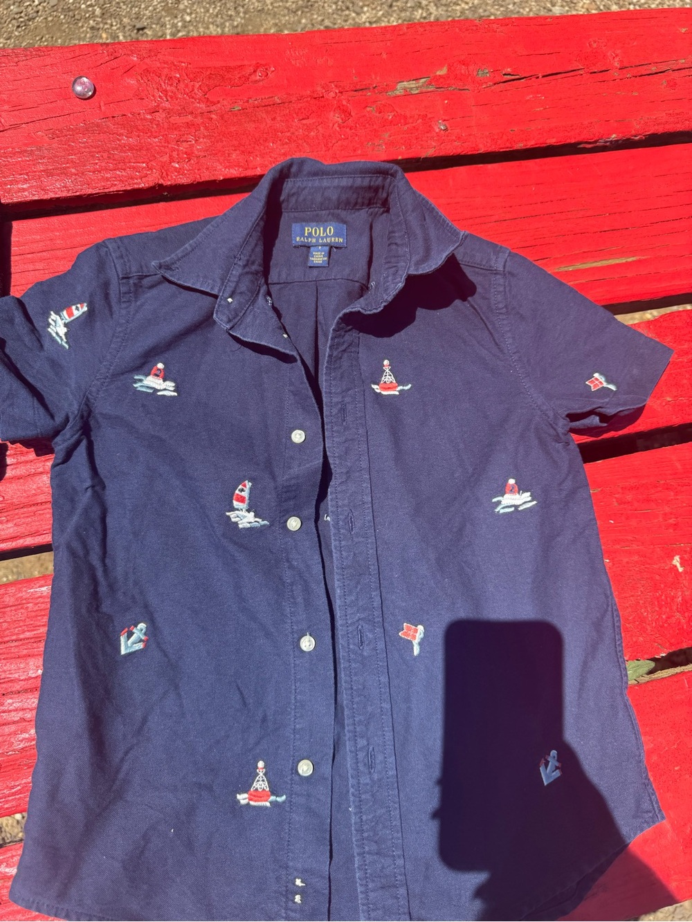 Polo by Ralph Lauren Navy Short-Sleeve Button-Down with Nautical Embroidery